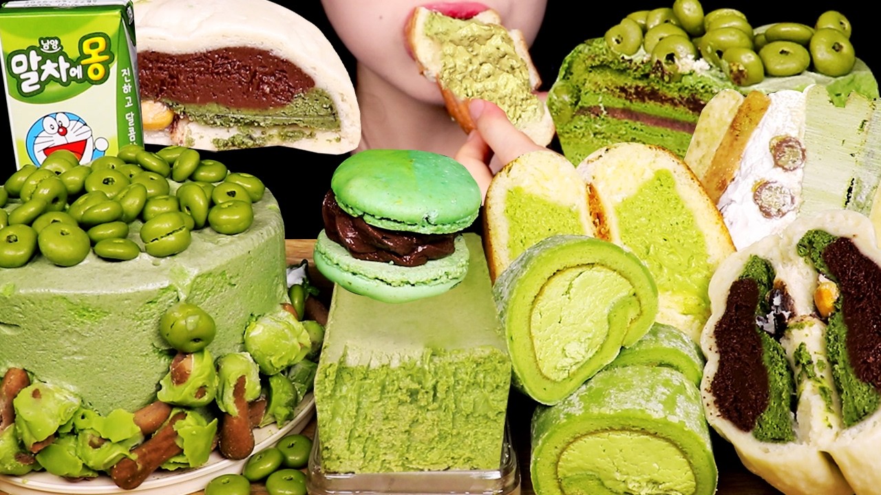 ASMR MUKBANG|MATCHA CHOCOLATE *CAKE, CHOCOLATE, CREAM, BREAD, MACARON 말차 초콜릿 리얼사운드