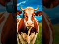 Cute cow is listening to music using a headset animals cow
