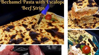 طريقة عمل مكرونة بشاميل بشرائح لحم الاسكالوب ~  Bachamel Pasta with Escalope ??beef strips