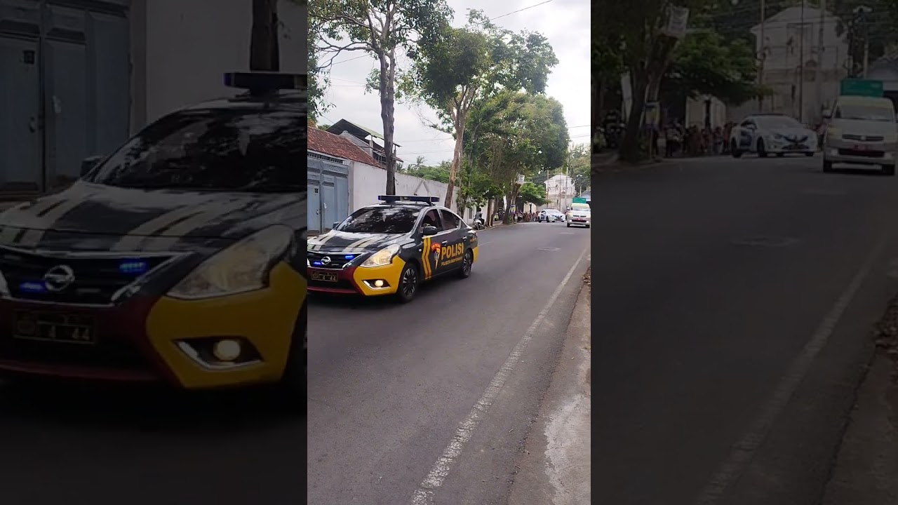 Mobil Polisi Melaju kencang suara sirine terdengar dari jauh 