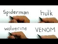 Compilation how to turn words from marvel heroes SPIDERMAN , HULK , WOLVERINE , VENOM into cartoon