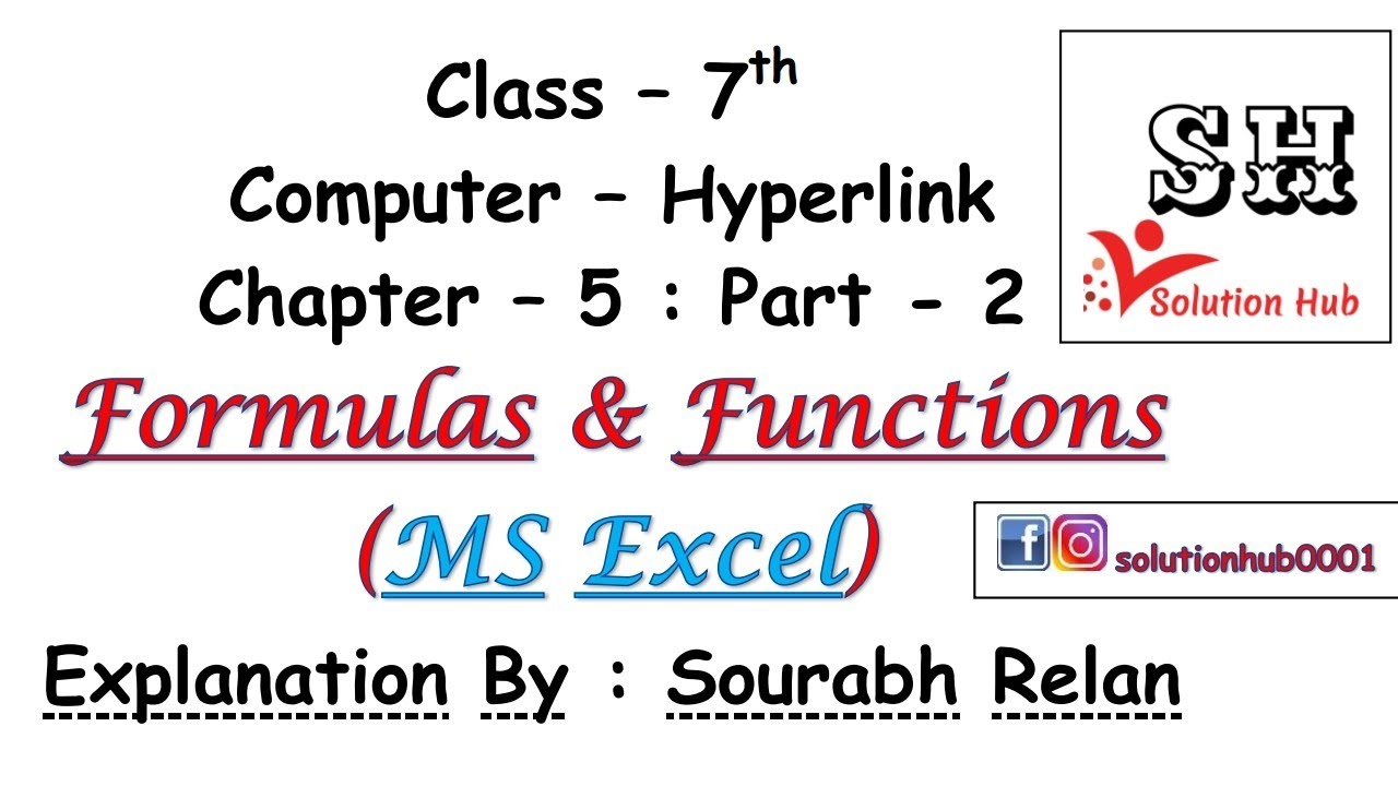 Class 7th : Formulas & Functions (MS Excel) (Chapter-5 : Part-2 ...