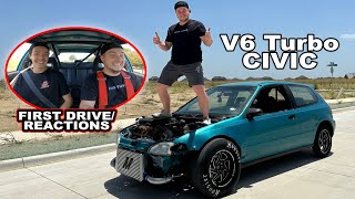 V6 Turbo Civic Reactions: First Drive with Slicks!