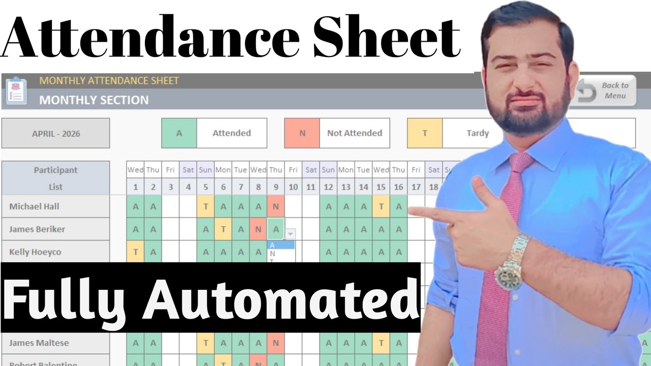Fully Automated Attendance Sheet in Urdu/ Hindi Excel Based - YouTube
