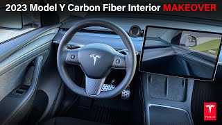 2023 Tesla Model Y Interior Carbon Fiber Complete Makeover! #tesla