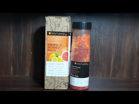 Soulflower pure and natural tropical sunset bath salt fruity review | vegan bath salt for body pain