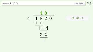 1920/4 Long Division — Step-by-Step | Tiger Algebra Solver