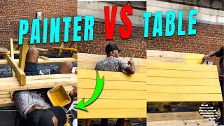 Table Tipped and Knocked Painter Down With It
