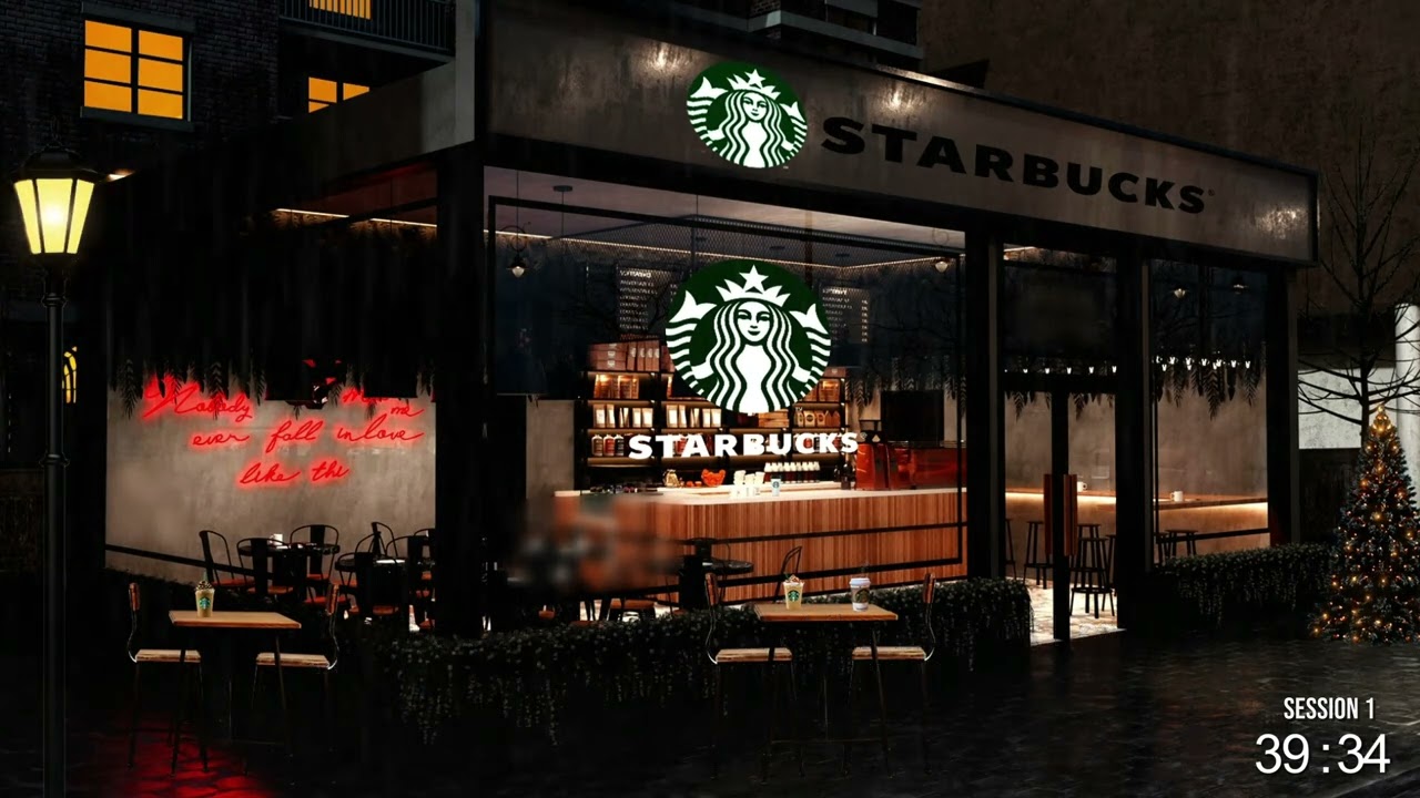 Starbucks Music Relax Ambience - Relaxing Jazz cozy Rain Study, Sleep, Work - Pomodoro Method 50/10