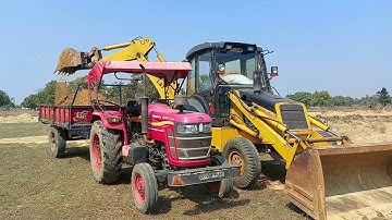 JCB 3DX Case Machine Loading Mud On Mahindra Yuvo Tractor | Tractor And JCB Backhoe Working Video
