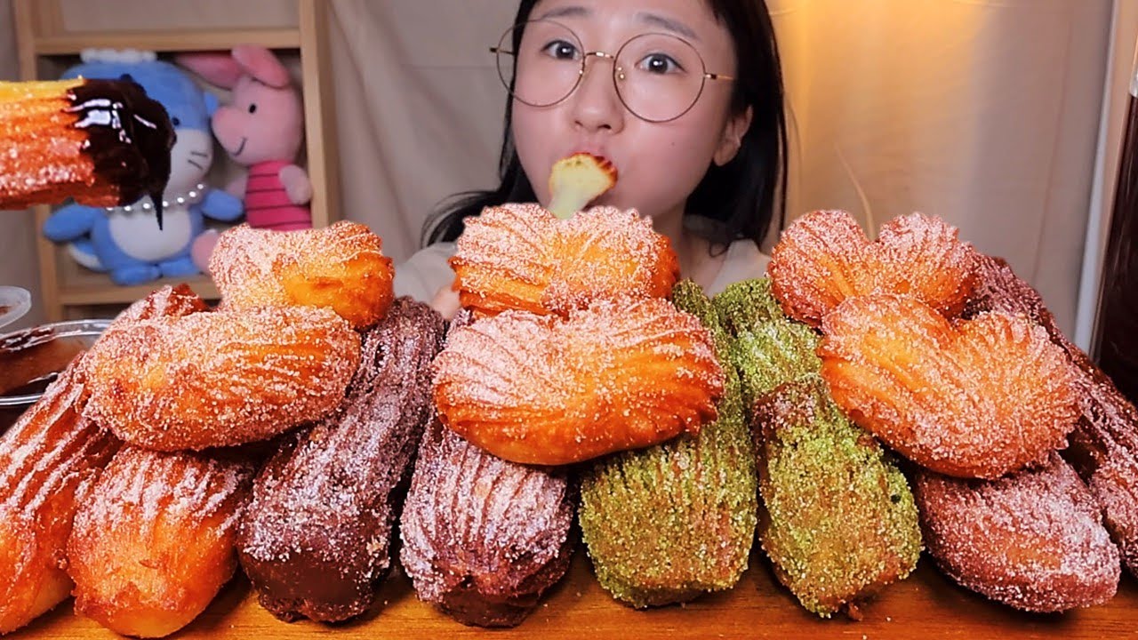 찹쌀도넛처럼 쫄깃한 츄러스🧡 하트 츄러스 말차 흑임자 치즈 초코 츄러스 디저트 먹방 Dessert Mukbang