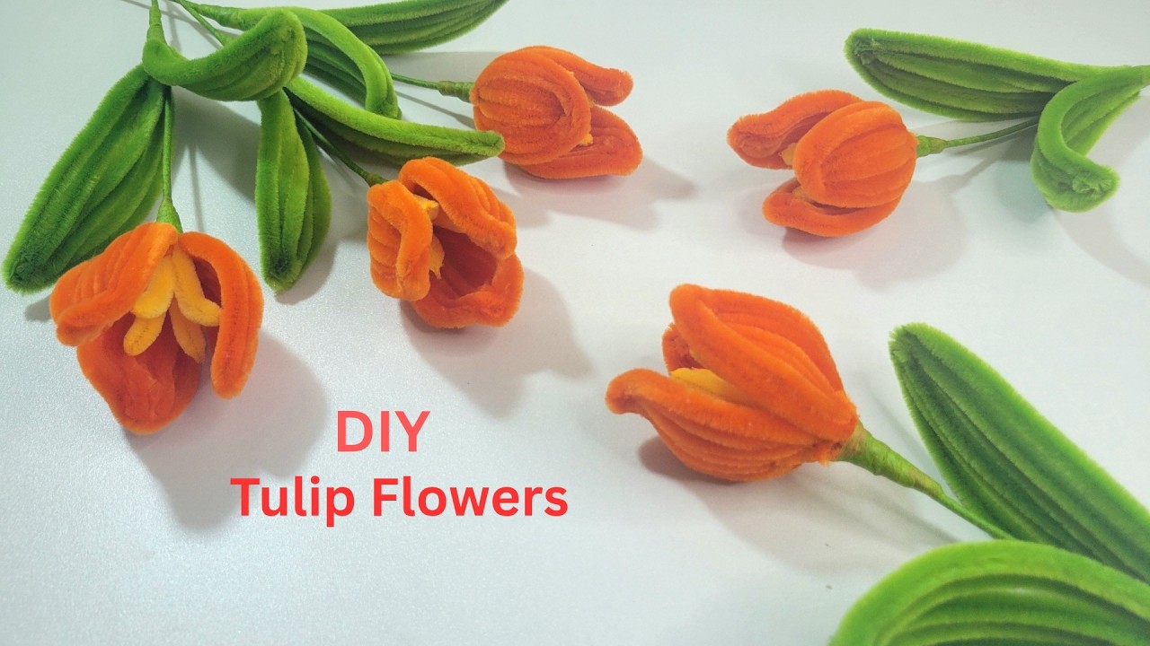 DIY Tutorial Flowers ! Orange & Yellow Chenille Wire Easy to Make Tulip Flowers.