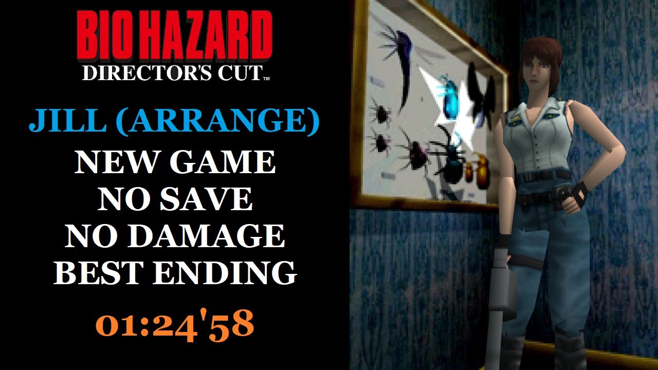 Resident Evil Director's Cut (Arrange) - Jill, No Save, No Damage Speedrun - 01:24'58