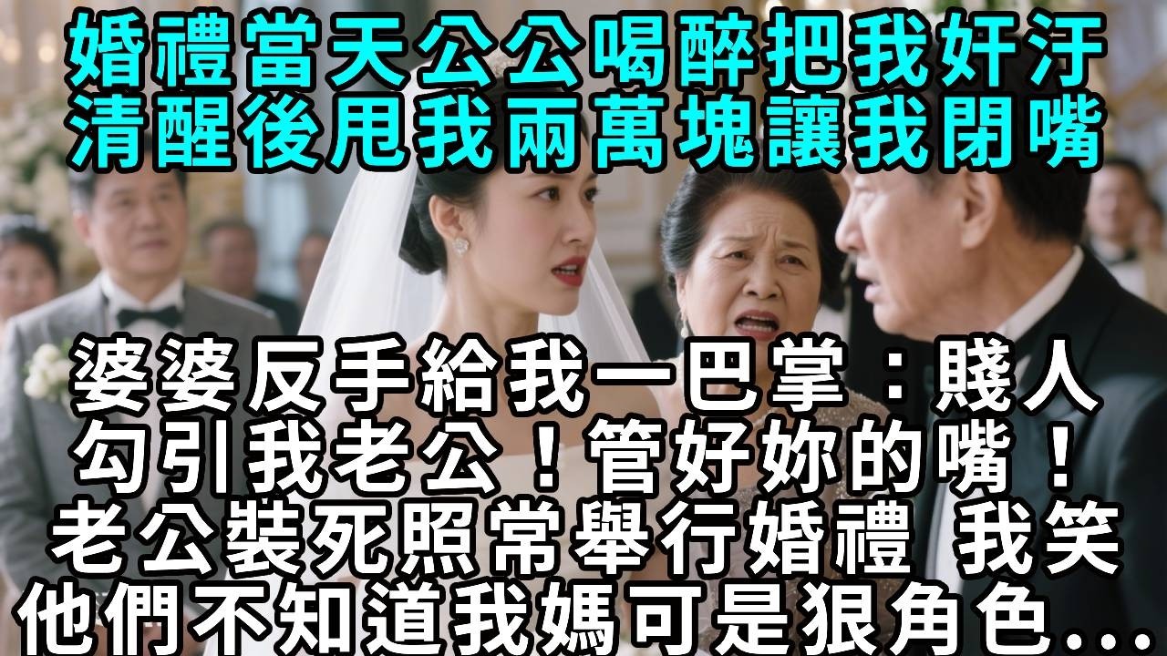 婚禮當天公公喝醉把我奸汙，清醒後甩我兩萬塊讓我閉嘴。婆婆反手給我一巴掌：賤人勾引我老公！管好妳的嘴！老公裝死想照常舉行婚禮 ，我笑他們不知道我媽可是狠角色...