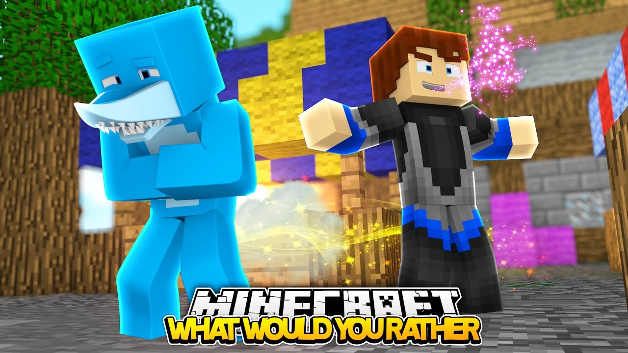 Minecraft WOULD YOU RATHER - SHARKY AND SCUBA STEVE CHALLENGE EACH OTHER