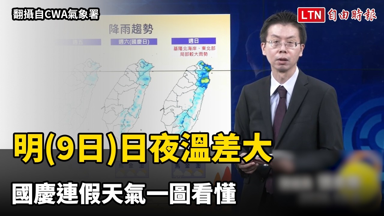 週五日夜溫差大 國慶連假天氣一圖看懂 週五日夜溫差大 國慶連假天氣一圖看懂