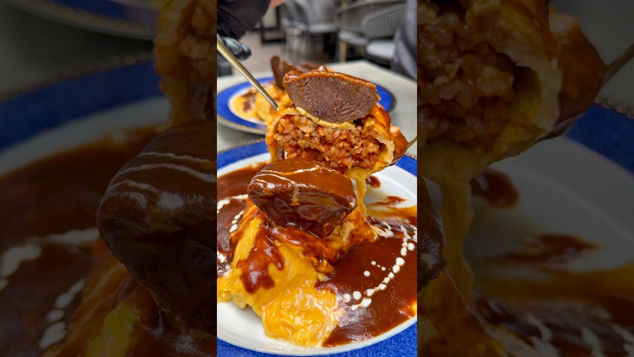 巨大バター踊る!日本一のトロける巨大牛タン贅沢オムライス #japanesefood