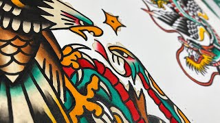 Traditional Eagle and Snake Tattoo Flash [Split Sheet]