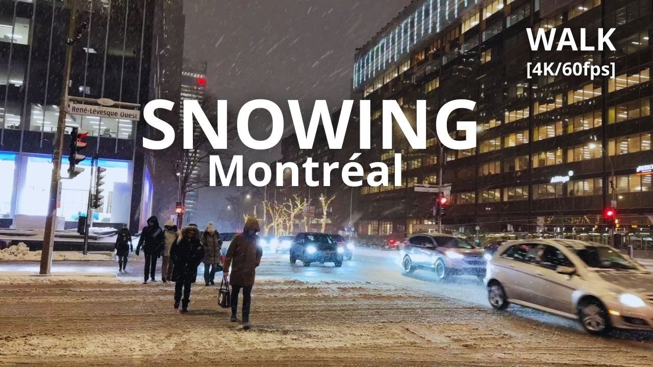 Walking in Montreal 🇨🇦 Snowing Walk Downtown Place des Arts 4K 60fps