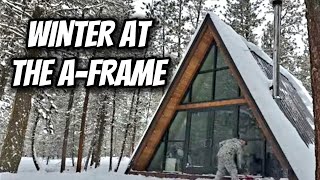 Winter Overnight in an A-Frame Cabin - Full Experience