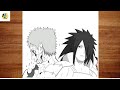 How to draw Madara VS Obito | naruto characters drawing madara | naruto drawing easy step by step
