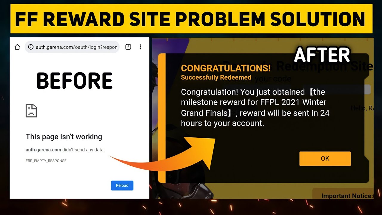 Free Fire Redeem Code Redeem Problem Website | FF Reward Site Loading Problem Today