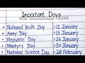 Important Days || National and International Days and Dates || Bright Write