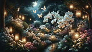 TV Art Screensaver, Enchanted Orchid Garden: Nighttime Whispers, 1 Hours, No Sound