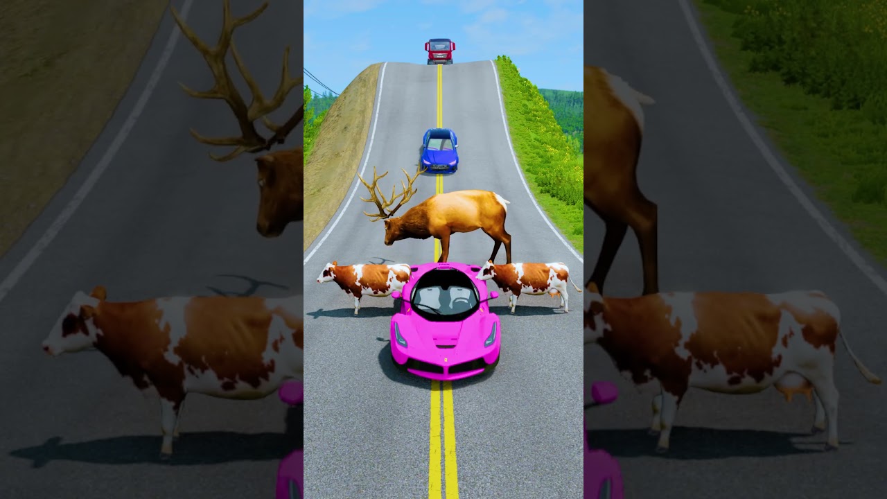 Colorfull Cars & Truck VS Cows & Deer Classic Characters - BeamNG.Drive
