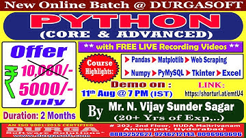 PYTHON (CORE & ADVANCED) Online Training @ DURGASOFT