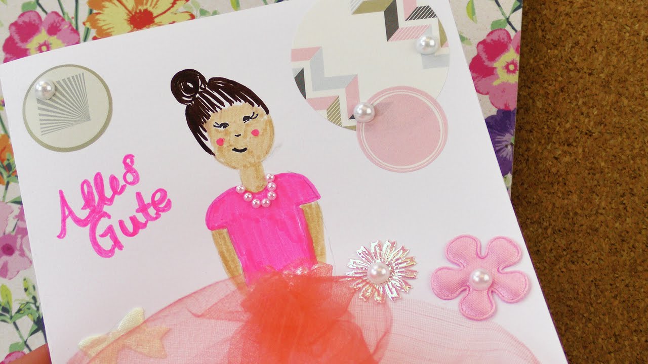 Ballett Karte für kleine Ballerinas | DIY Karte gestalten Einladung & Geburtstag Glitzer & Perlen - YouTube