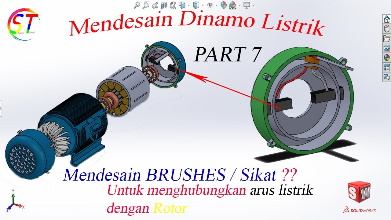 Tutorial Solidworks Dinamo Listrik, Part 7 mendesain Brushes = Sikat