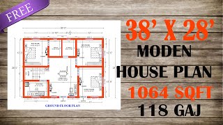 38’ X 28' House Design l 1064 sqft  l 118 Gaz  East l Moden house plan || @aalayhomes