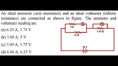An ideal ammeter (zero resistance) and an ideal voltmeter (infinite resistance) are