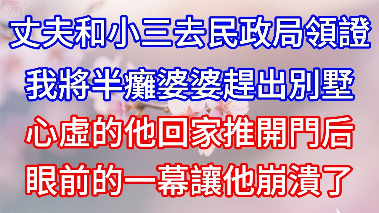 【爽文】丈夫和小三去民政局領證，我將半癱婆婆趕出別墅，心虛的他回家推開門后，眼前的一幕讓他崩潰了#情感 #人生感悟 #心灵感悟