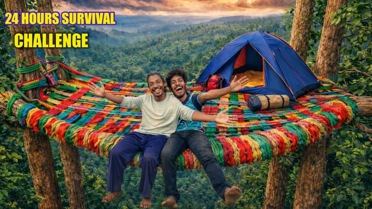 100FT ke. Uchai par Tree house banaya or 24 hours survival challenge in ...