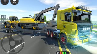 Transporting Heavy Excavator To Construction Site - Long Trailer Truck Driving - Android Gameplay screenshot 4