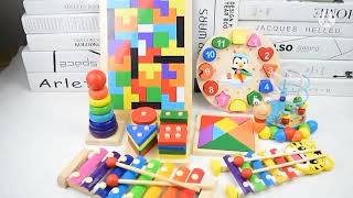 Kids Montessori Wooden Toys Rainbow Blocks