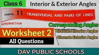 DAV class 6 maths chapter 11 worksheet 2 Transversal and pairs of lines - ALL QUESTIONS