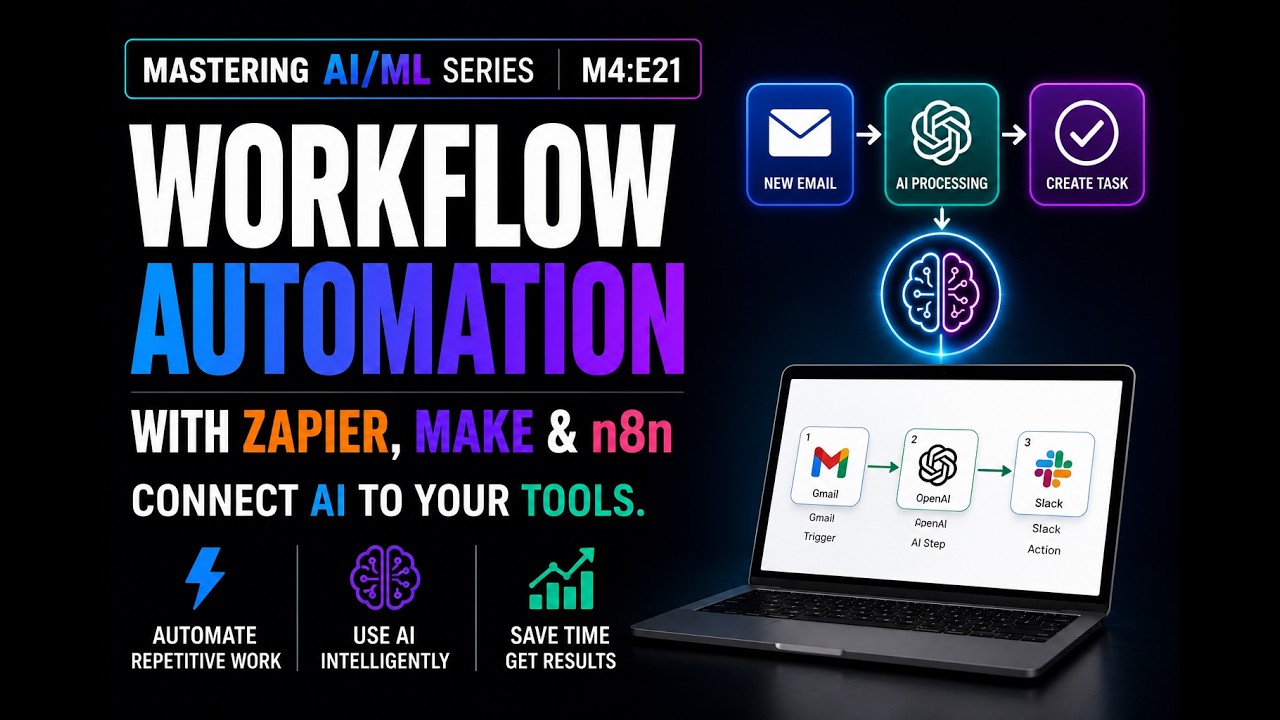 AI Workflow Automation with Zapier, Make & n8n — 3 Automations Built Live | Master AI & ML Ep 21