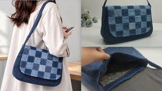 DIY Shoulder Bag from Old Denim Jeans and Scrap Fabrics ♻️ Upcycled Sewing Tutorial #diy #upcycled