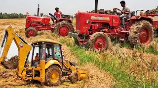 Tractor power test in stuck in mud Mahindra 475 Vs Mahindra 575di Vs CAT JCB show in village