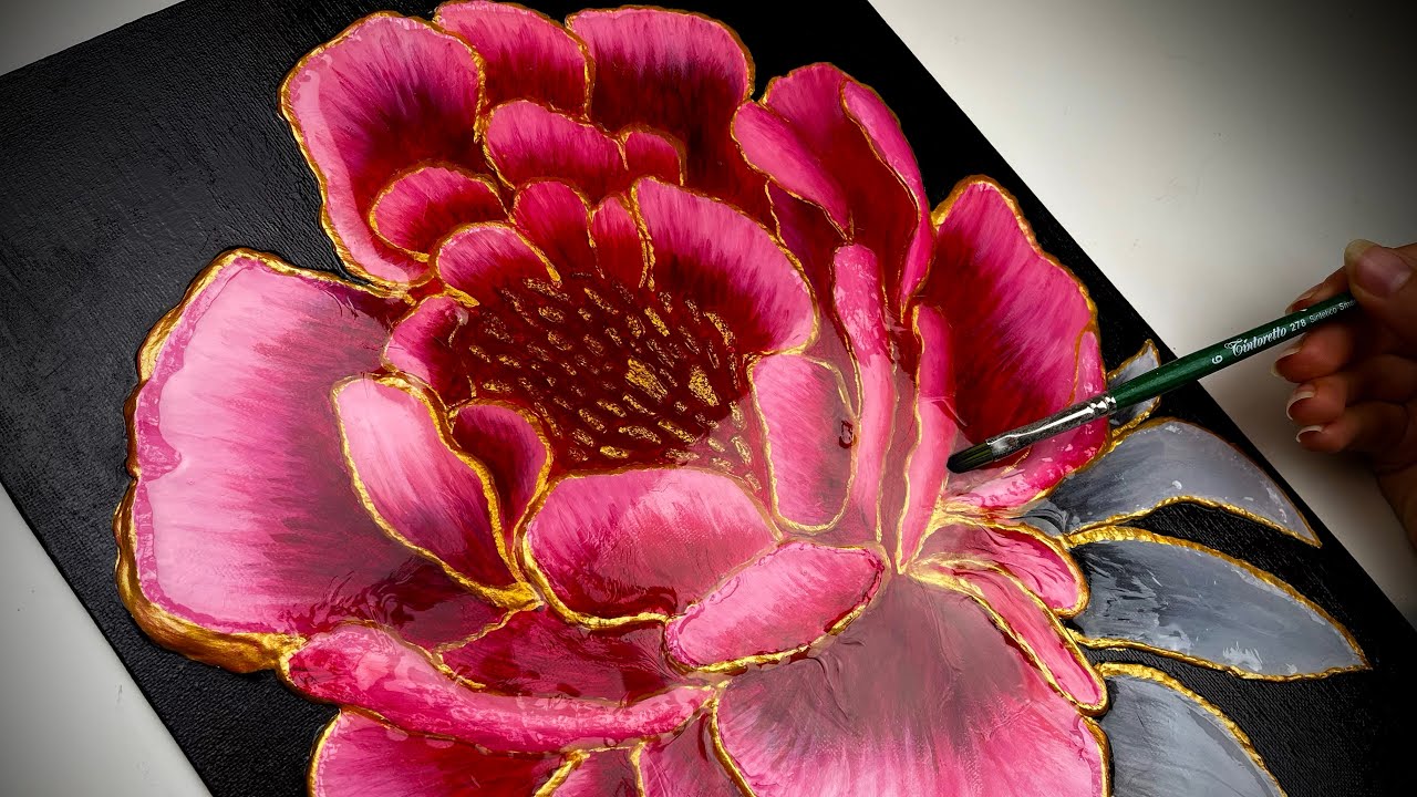 How to Paint a 3D Flower With Paste | Textured Floral Glossy Resin Step ...