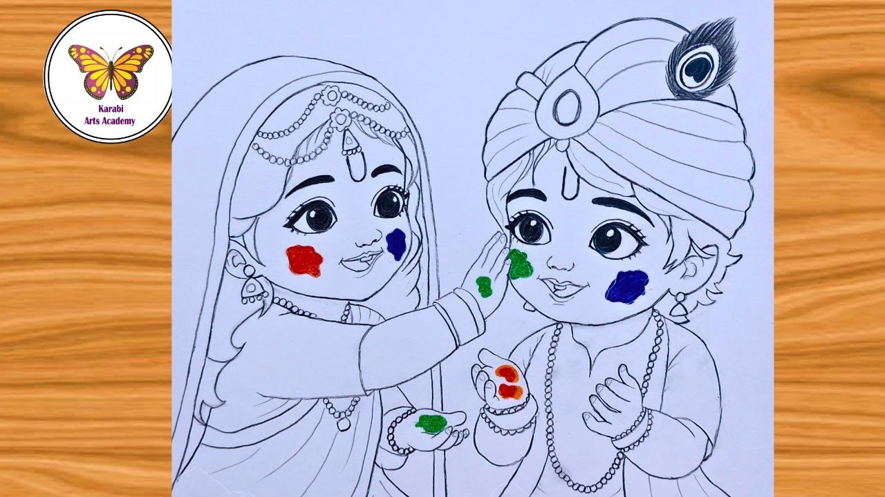 How to draw radha krishna for holi| simple and beautiful holi special drawing| chitra