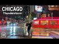 Night Rain Walk In Chicago ☔️ Rainfall Thunderstorm ASMR Umbrella Sounds 4K
