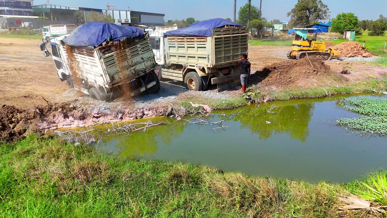 Ohh! Full Video! Completed 100% Processing Landfill by Dump Truck & Dozer Push Soil into Flood Land