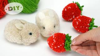 🥰 It's So Cute! 🐰 Baby Bunny and Strawberry 🍓 How to make a Bunny and a Strawberry out of Yarn 🧶