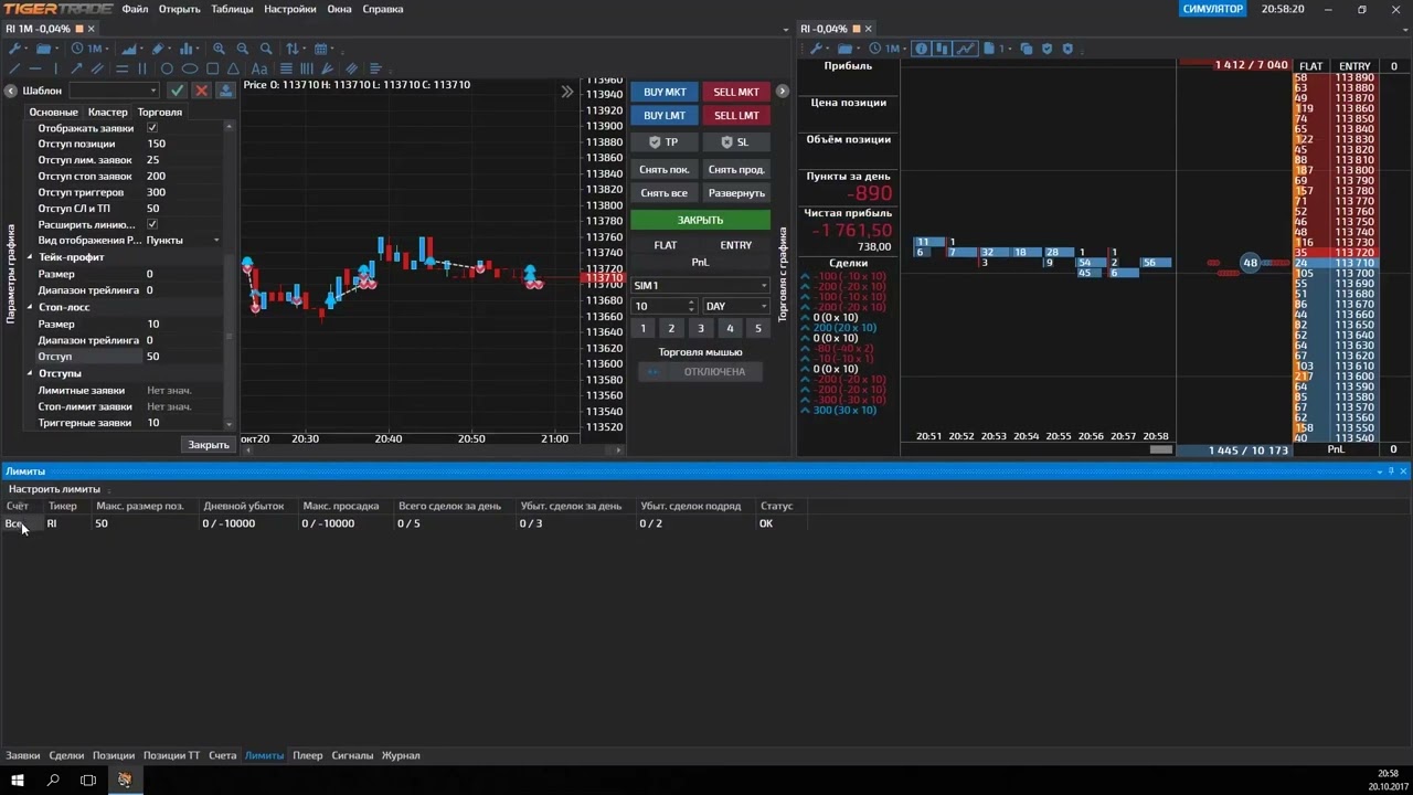 Tiger.Trade: Окно Лимиты