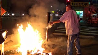 Liquor Store Employee & LAFD Engine 46 Handle Rubbish Fire