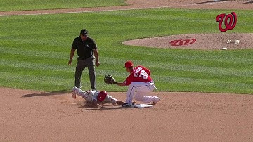 PHI@WSH: Revere out at second after challenge in 8th